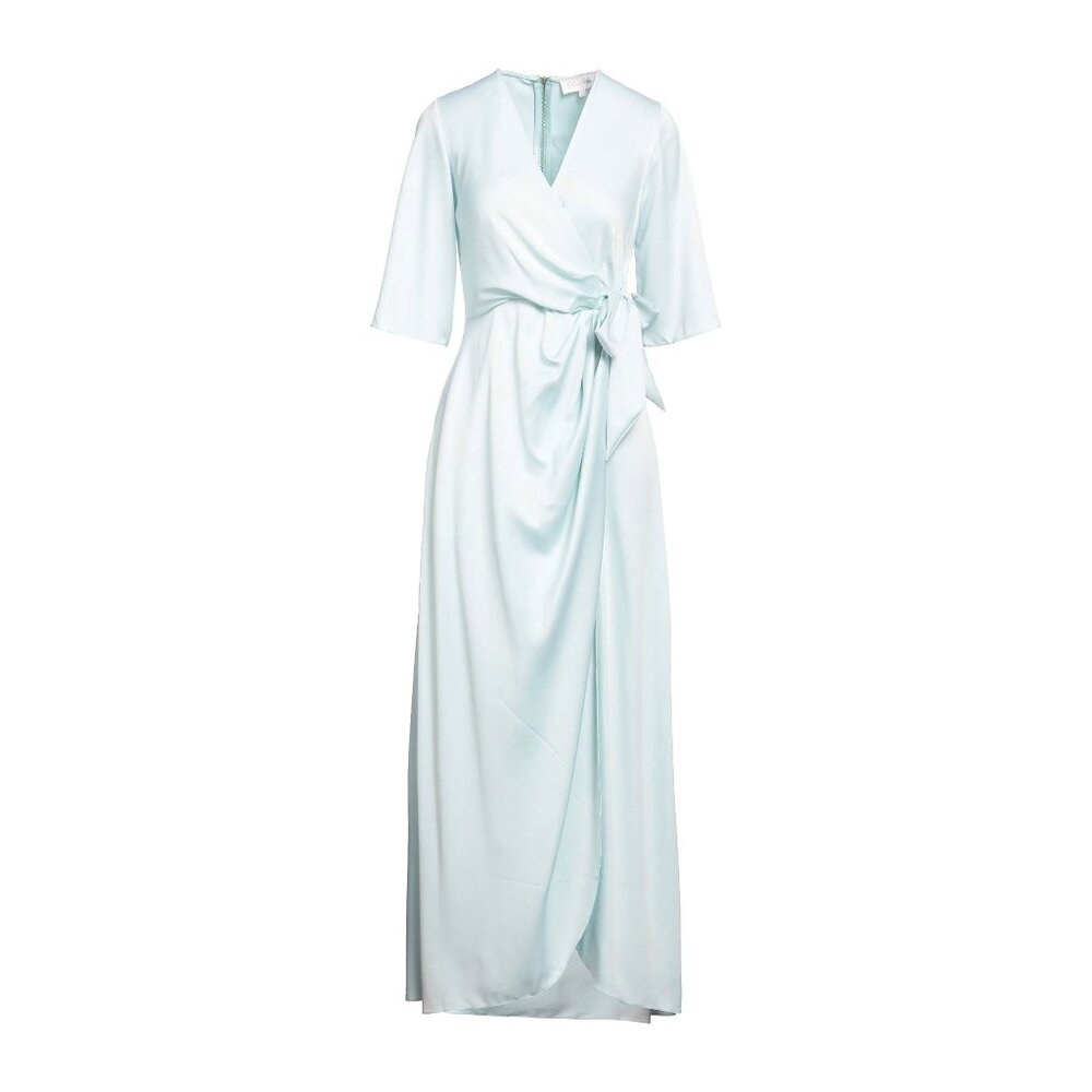 CLOSET Sky blue satin long dress short sleeves